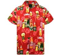 King Kameha Funky Hawaiian Shirt Men's Short Sleeve Front Pocket Party Drinks Beer Bottles Prints, Beer Bottle Red, 3XL