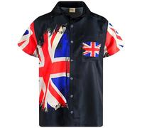 King Kameha Funky Hawaiian Shirt Men's Short Sleeve Front Pocket Stylish Flags Design United Unisex