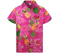 King Kameha Funky Hawaiian Shirt, Short-Sleeve, JK-Flamingo-Melon-Print, Pink, 6XL