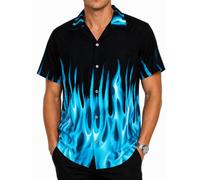 King Kameha Funky Men's Regular Fit Casual Button Down Classic Short Sleeve Aloha Hawaiian Shirt with Flames