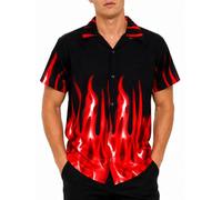 King Kameha Funky Men's Regular Fit Casual Button Down Classic Short Sleeve Aloha Hawaiian Shirt with Flames