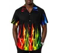 King Kameha Funky Men's Regular Fit Casual Button Down Classic Short Sleeve Aloha Hawaiian Shirt with Flames