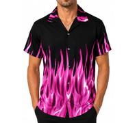 King Kameha Funky Men's Regular Fit Casual Button Down Classic Short Sleeve Aloha Hawaiian Shirt with Flames