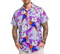 King Kameha Hawaiian Shirt for Men - Tropical Men’s Hawaiian Shirt Short Sleeve, Cherryparrot, Grey, M