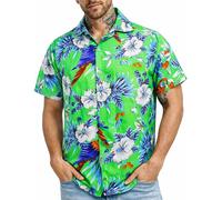 King Kameha Hawaiian Shirt for Men - Tropical Men’s Hawaiian Shirt Short Sleeve, Cherryparrot, Lemon-Green, XXL