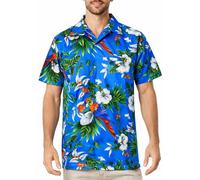 King Kameha Hawaiian Shirt for Men - Tropical Men’s Hawaiian Shirt Short Sleeve with Parrot and Cherry Print, Lightweight & Easycare