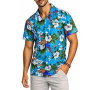 King Kameha Hawaiian Shirt for Men - Tropical Men’s Hawaiian Shirt Short Sleeve with Parrot and Cherry Print, Lightweight & Easycare