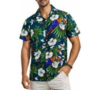King Kameha Hawaiian Shirt for Men - Tropical Men’s Hawaiian Shirt Short Sleeve with Parrot and Cherry Print, Lightweight & Easycare