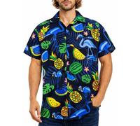 King Kameha Hawaiian Shirt Men Fruit-Designs Regular-Shirt Short-Sleeve, Flamingo-Melon, Darkblue-Blue, 12XL
