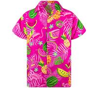 King Kameha Hawaiian Shirt Men Fruit-Designs Regular-Shirt Short-Sleeve, Flamingo-Melon, Pink, 5XL