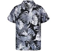 King Kameha Hawaiian Shirt Men Fruit-Desings Regular-Shirt Short-Sleeve, Pineapple-Leaves, Mono-Grey, 4XL