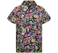 KING KAMEHA Hawaiian Shirt Men Funky Casual Button Down Shortsleeve Unisex Halloween Day of The Dead Party Skulls Print New, Skulls Print Black Multicolour, XXL