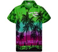 King Kameha Men Beach Ugly-Shirt Regular Button-Down Short-Sleeve Hawaii-Shirt, JK-Beach, Green, 4XL