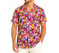 King Kameha Men Christmas Santa-Claus Office-Party Short-Sleeve Button-Down Shirts