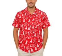 King Kameha Men Christmas Santa-Claus Office-Party Short-Sleeve Button-Down Shirts