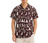 King Kameha Men Christmas Santa-Claus Office-Party Short-Sleeve Button-Down Shirts
