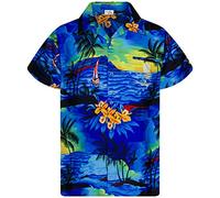 King Kameha Men JK-Surf Ugly-Shirt Regular Button-Down Short-Sleeve Hawaii-Shirt, JK-Surf, Blue, XS