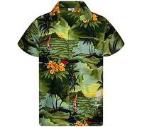 King Kameha Men JK-Surf Ugly-Shirt Regular Button-Down Short-Sleeve Hawaii-Shirt, JK-Surf, Dark-Green, S