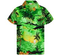 King Kameha Men JK-Surf Ugly-Shirt Regular Button-Down Short-Sleeve Hawaii-Shirt, JK-Surf, Green, XL