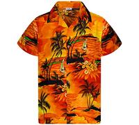 King Kameha Men JK-Surf Ugly-Shirt Regular Button-Down Short-Sleeve Hawaii-Shirt, JK-Surf, Orange, XL