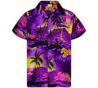 King Kameha Men JK-Surf Ugly-Shirt Regular Button-Down Short-Sleeve Hawaii-Shirt, JK-Surf, Purple, L