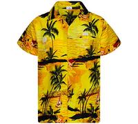 King Kameha Men JK-Surf Ugly-Shirt Regular Button-Down Short-Sleeve Hawaii-Shirt, JK-Surf, Yellow, XXL