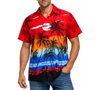 King Kameha Men’s Hawaiian Shirt Short Sleeve - Aloha Summer Shirt with Beach Print, Lightweight and Easy Care