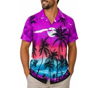 King Kameha Men’s Hawaiian Shirt Short Sleeve - Aloha Summer Shirt with Beach Print, Lightweight and Easy Care