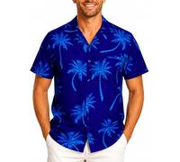 King Kameha Men’s Hawaiian Shirt Short Sleeve - Aloha Summer Shirt with Palm Shadow Print, Lightweight and Easy Care