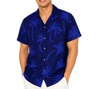 King Kameha Men’s Hawaiian Shirt Short Sleeve - Aloha Summer Shirt with Palm Shadow Print, Lightweight and Easy Care