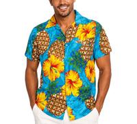 King Kameha Men’s Hawaiian Shirt Short Sleeve - Aloha Summer Shirt with Pineapple Hibiscus Print, Lightweight and Easy Care