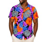 King Kameha Men’s Hawaiian Shirt Short Sleeve - Aloha Summer Shirt with Pineapple Hibiscus Print, Lightweight and Easy Care