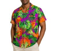 King Kameha Men’s Hawaiian Shirt Short Sleeve - Aloha Summer Shirt with Pineapple Leaves Print, Lightweight and Easy Care