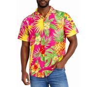 King Kameha Men’s Hawaiian Shirt Short Sleeve - Pineapple, Pink, 6XL
