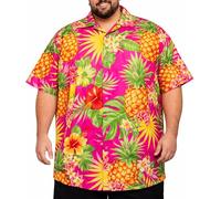 King Kameha Men’s Hawaiian Shirt Short Sleeve - Pineapple, Pink, 8XL