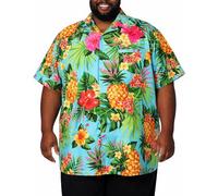 King Kameha Men’s Hawaiian Shirt Short Sleeve - Pineapple, Turquoise, 10XL