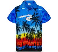 King Kameha Men's Beach-Shirt Short-Sleeve Casual-Button-Down Hawaii-Vacation, Beach, Blue, 9XL