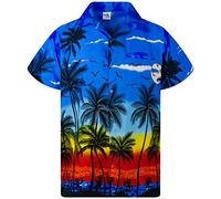 King Kameha Men's Beach-Shirt Short-Sleeve Casual-Button-Down Hawaii-Vacation, Beach, Blue, XS