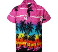 King Kameha Men's Beach-Shirt Short-Sleeve Casual-Button-Down Hawaii-Vacation, Beach, Eclectic-Pink, XL