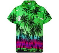 King Kameha Men's Beach-Shirt Short-Sleeve Casual-Button-Down Hawaii-Vacation, Beach, Green, 3XL