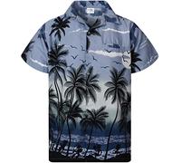 King Kameha Men's Beach-Shirt Short-Sleeve Casual-Button-Down Hawaii-Vacation, Beach, Grey, 4XL