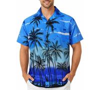 King Kameha Men's Beach-Shirt Short-Sleeve Casual-Button-Down Hawaii-Vacation, Beach, Mono-Blue, 6XL