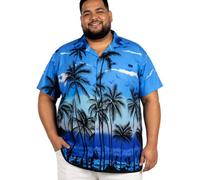King Kameha Men's Beach-Shirt Short-Sleeve Casual-Button-Down Hawaii-Vacation, Beach, Mono-Blue, 8XL