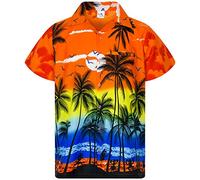 King Kameha Men's Beach-Shirt Short-Sleeve Casual-Button-Down Hawaii-Vacation, Beach, Orange, M
