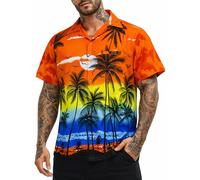 King Kameha Men's Beach-Shirt Short-Sleeve Casual-Button-Down Hawaii-Vacation, Beach, Orange, XXL