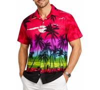 King Kameha Men's Beach-Shirt Short-Sleeve Casual-Button-Down Hawaii-Vacation, Beach, Pink, L