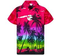 King Kameha Men's Beach-Shirt Short-Sleeve Casual-Button-Down Hawaii-Vacation, Beach, Pink, XXL