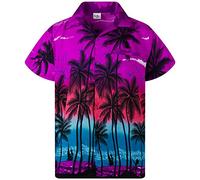 King Kameha Men's Beach-Shirt Short-Sleeve Casual-Button-Down Hawaii-Vacation, Beach, Purple, XS