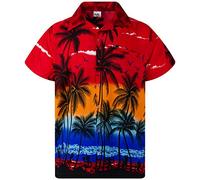 King Kameha Men's Beach-Shirt Short-Sleeve Casual-Button-Down Hawaii-Vacation, Beach, Red, 6XL