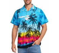 King Kameha Men's Beach-Shirt Short-Sleeve Casual-Button-Down Hawaii-Vacation, Beach, Turquoise, L